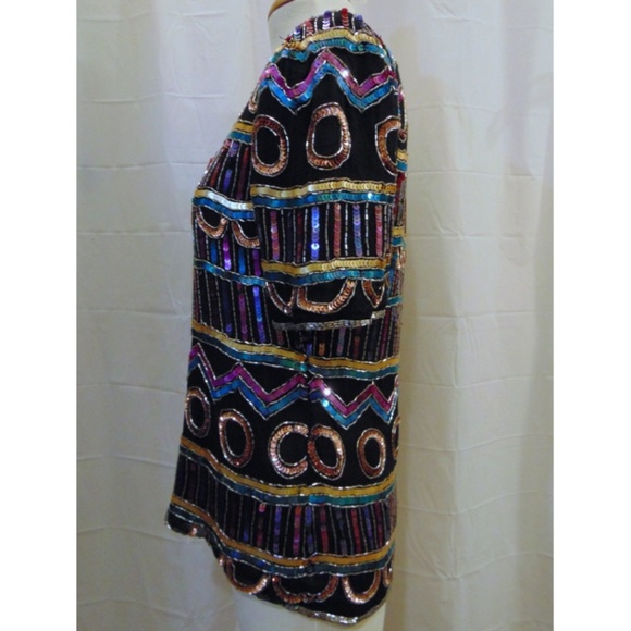 Vintage Laurence Kazar Sequin Evening Top Sz S - Picture 3 of 5